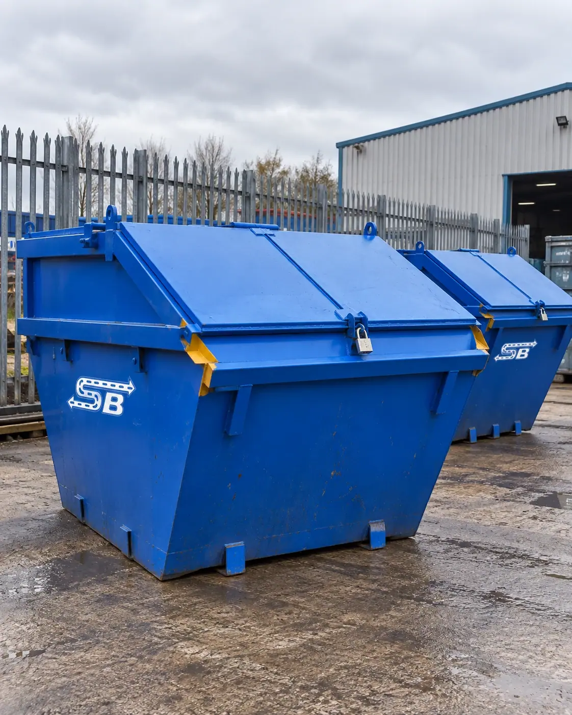 Enclosed lockable skips for hazardous and secure waste